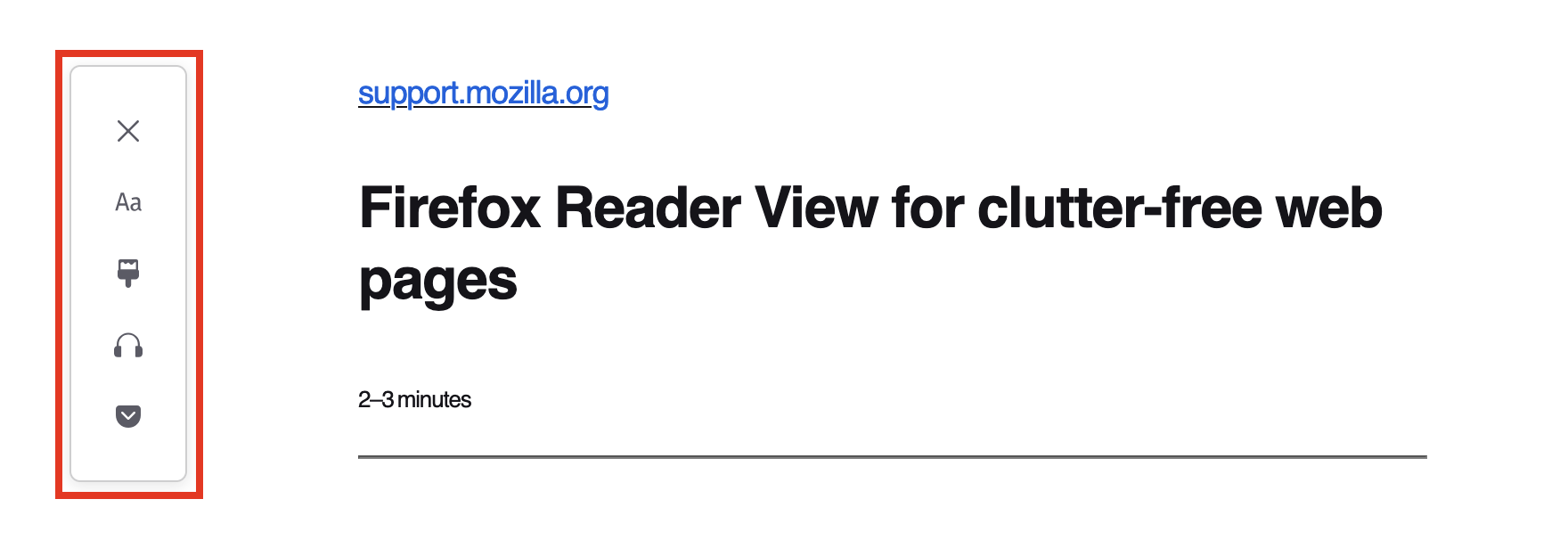 Offizieller Screenshot der Firefox-Leseansicht zeigt Lesesteuerungen neben einem übersichtlichen Artikel.