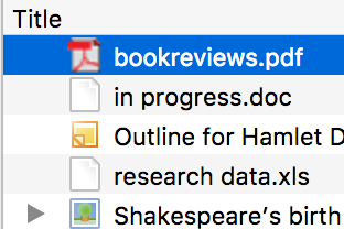 Zotero list containing PDF, Word, presentation, spreadsheet and web page attachments.
