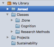 Zotero collection tree with nested research collections.