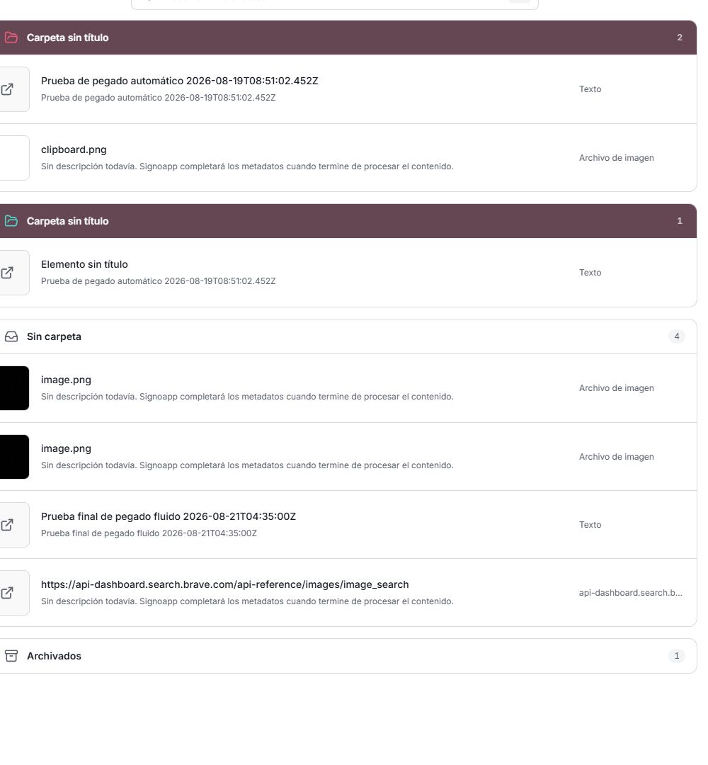 Saved content kept readable in Signoapp's list view